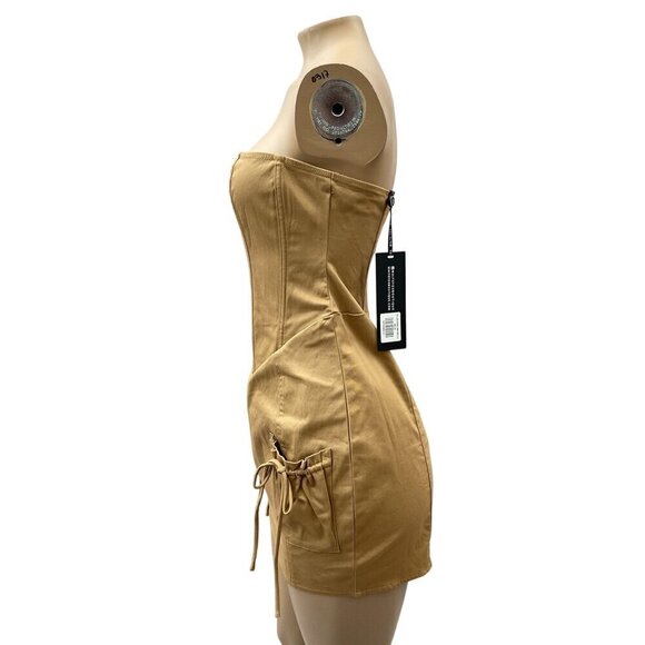 White Fox Strapless Corset Mini Dress Tan Brown Side Pockets Women’s Large NWT - Picture 4 of 11